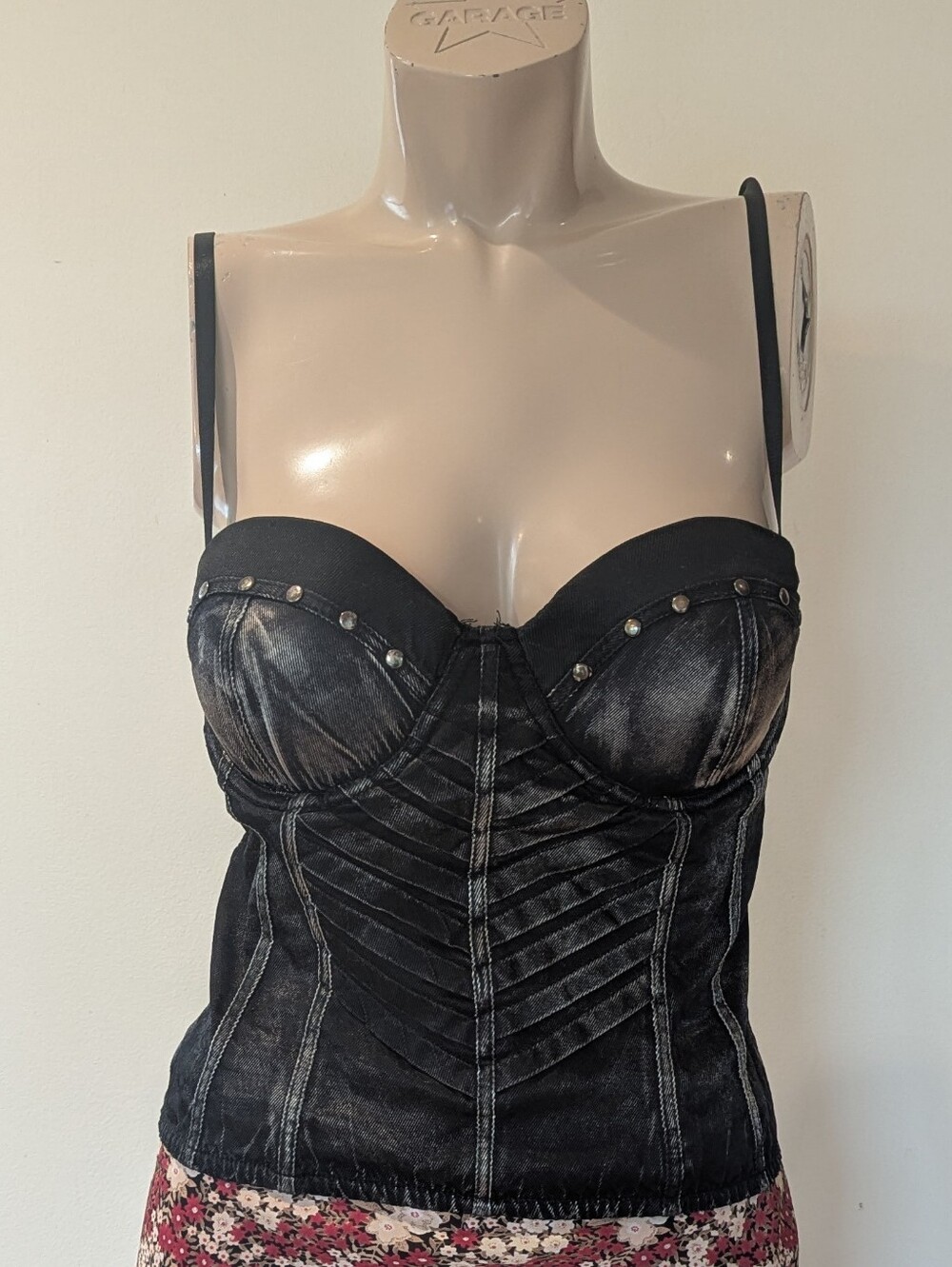 Black Denim Bustier Cami with Stud Trim fit Up to large
